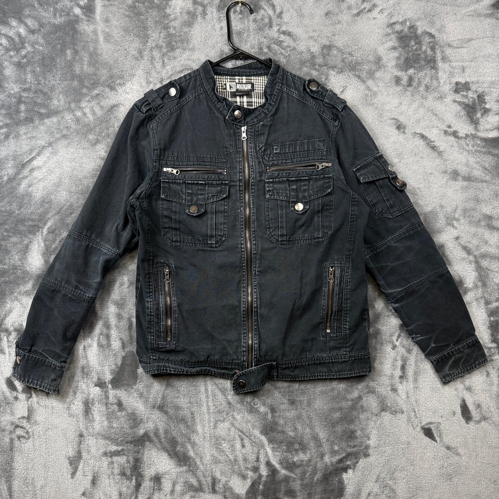 Social Collision Jacket Mens Medium Black Distressed Military Punk Utility Coat